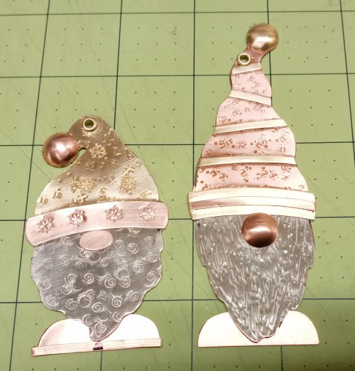 Judy Larson's Gnome Ornaments - , Holiday Designs, Cutting, Cutting Tool, Cutters, Dapping, Dapping Jewelry, Filing, Finishing, How To Punch Holes, Hole Punching, Punch A Hole, Texturing, Design, gnome ornament